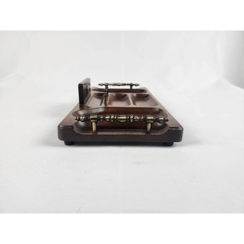 Swank Japan Wooden Valet Tray Organizer Brass Handles Trojan Head Catchall MCM